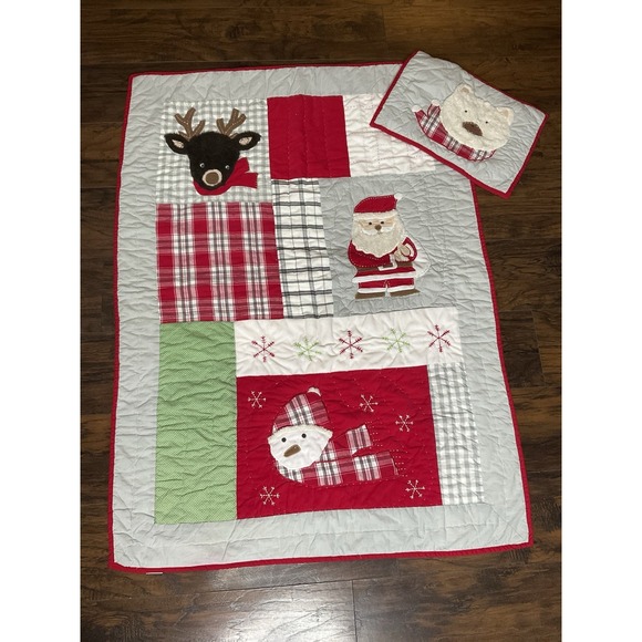 Pottery Barn Kids Christmas Santa Quilt And Pillow Sham - Picture 1 of 6